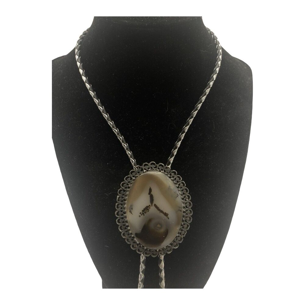 Vintage Montana Moss Agate Western Bolo Tie 2" x 1 1/2" Cabochon